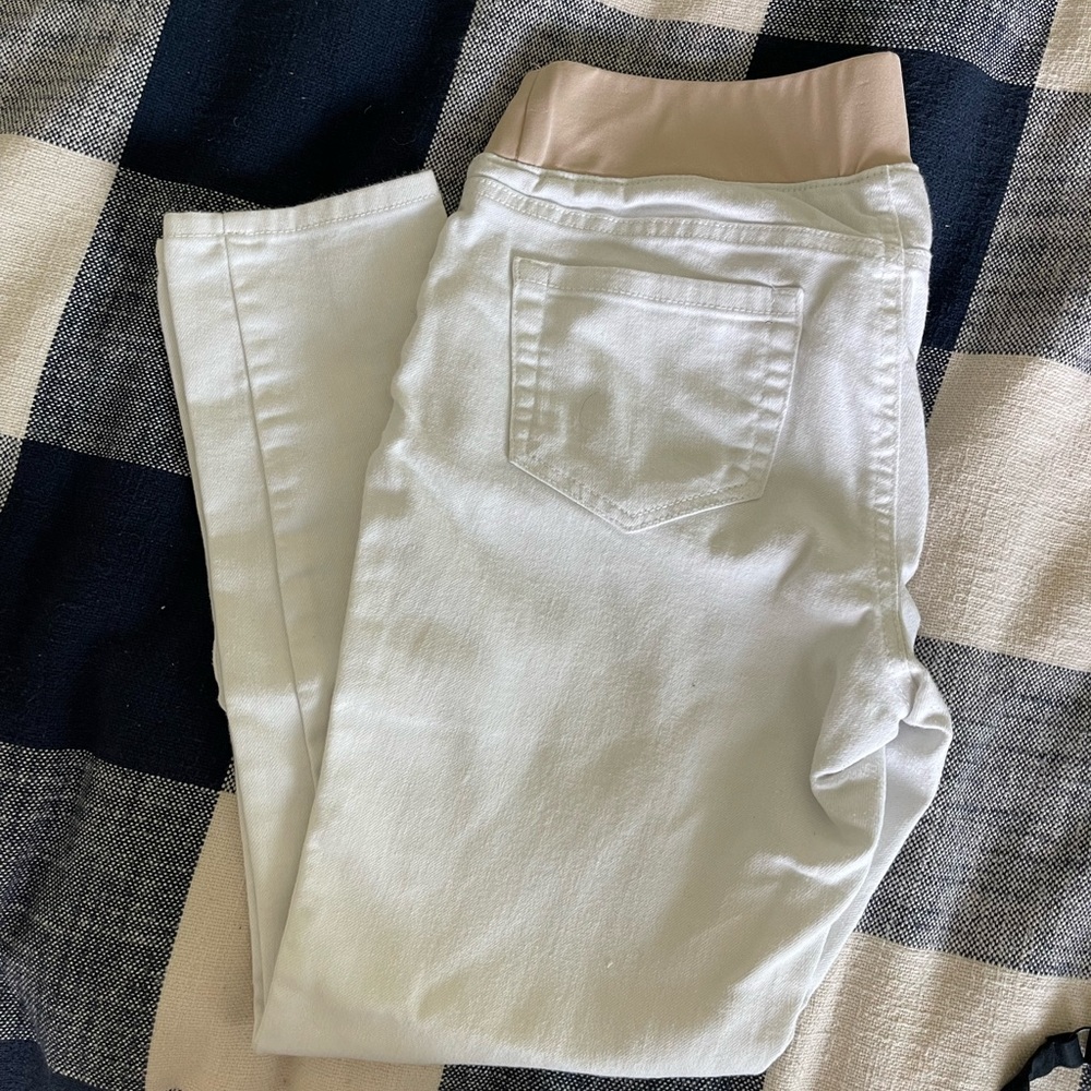 White denim maternity skinny jeans